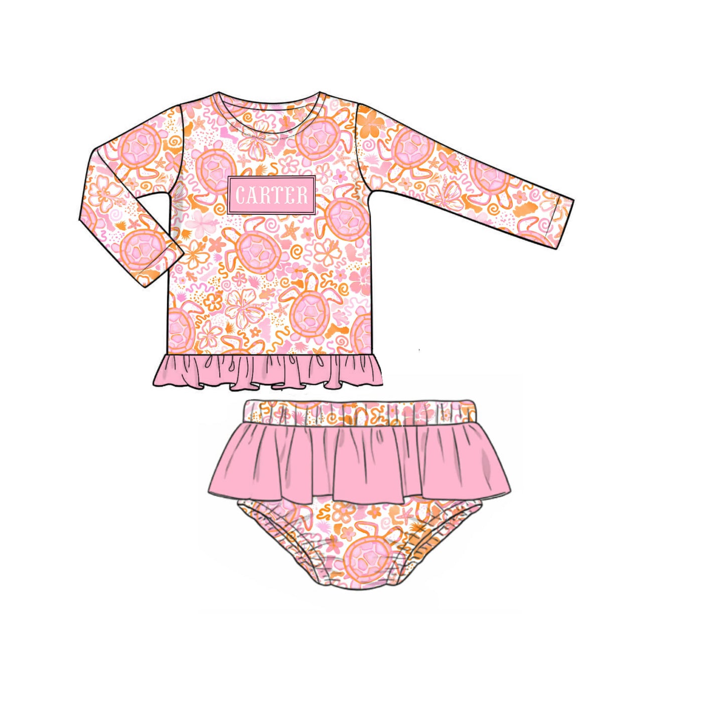 RTS Preppy Turtles Rash Guard (TURTLE TRIO ON SMOCK PLATE) | FINAL SALE