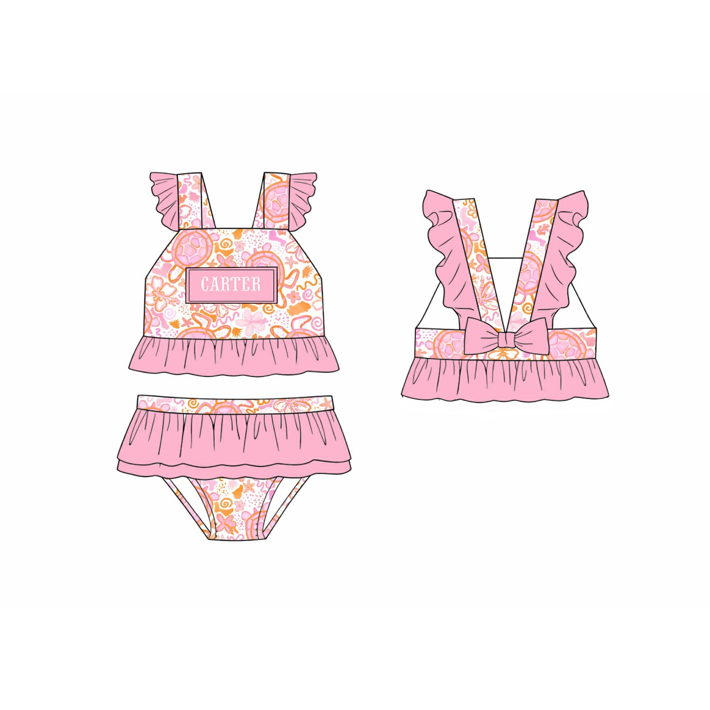 RTS Preppy Turtles Bikini ( TURTLE TRIO ON SMOCK) | FINAL SALE