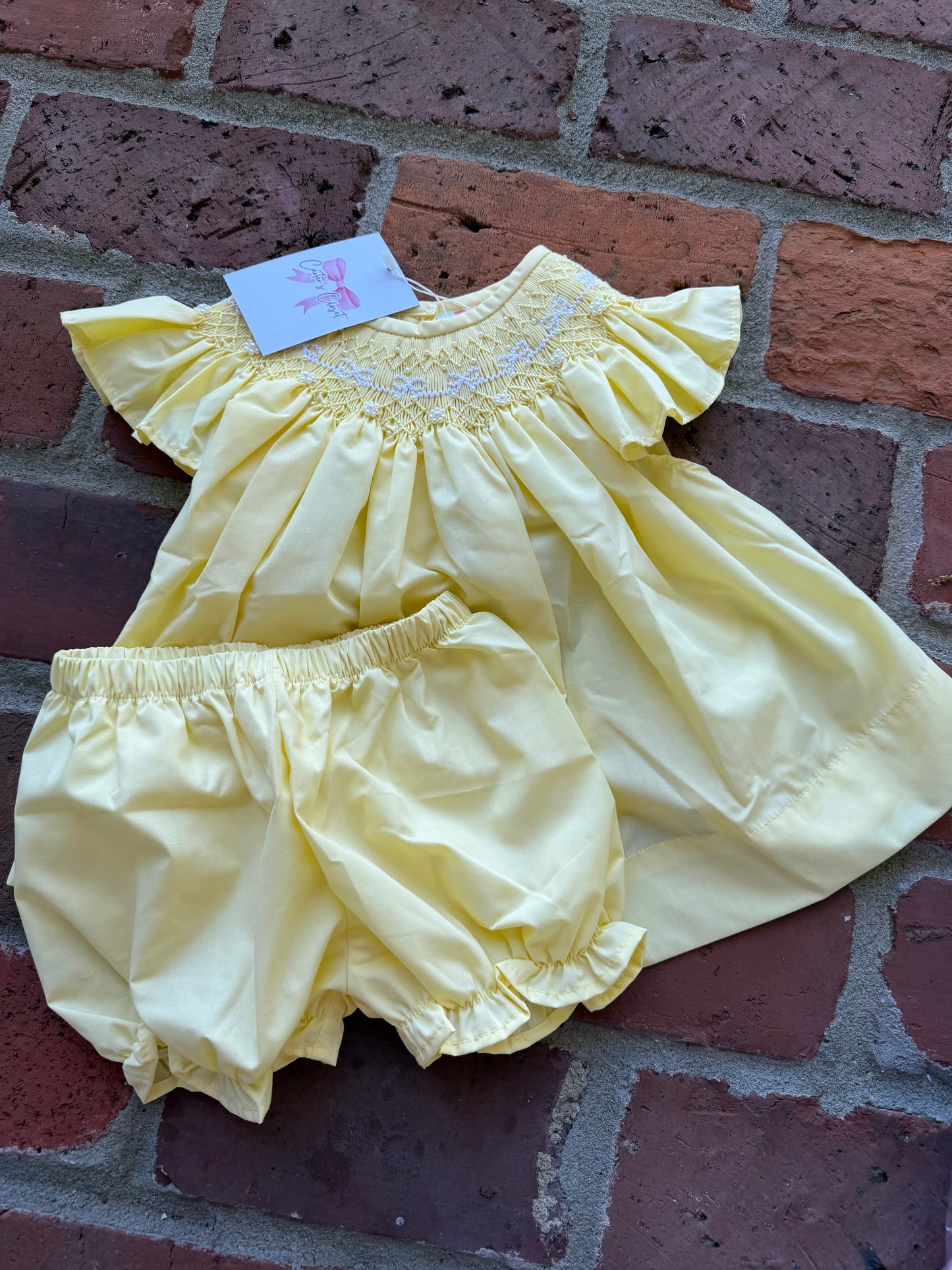 18M Butter Bows and Pearls Bloomer RTS